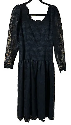 Vintage Black Lace Gothic Mourning Vampire Dress Morticia Adams NWOT Size 8 • $55