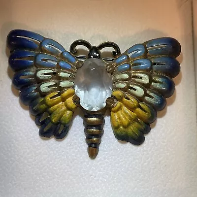 Vintage/ Antique Rhinestone Butterfly Brooch Celluloid • $27