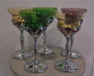 $50 • Buy 5 Farber Bros. Krome Kraft Art Deco Cambridge Glass Cocktail/Liquor Glasses