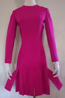 Vintage 60's 70's Fuchsia Structural Drop Waist Dress Swing Petal Open Pleats S • $34.99