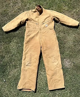 Carhartt Coveralls Mens 46 Regular Brown Duck Quilt Lined Insulated USA Adult • $99.98