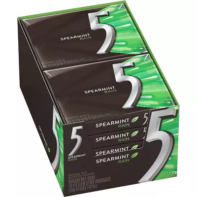 5 Gum Spearmint Rain Sugarfree Gum 15 Piece (10 Pack) • $28.42