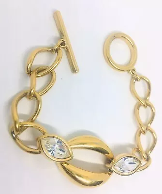 Beautiful Swarovski Chunky Link Bracelet Gold Plated Crystals Vintage Jewelry • $54.50