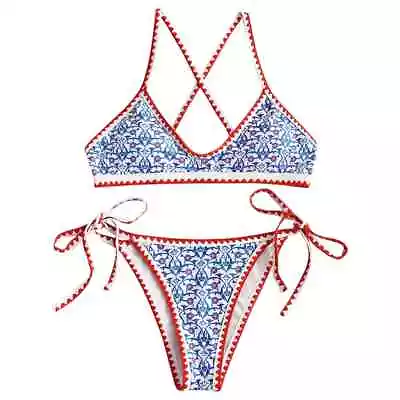 Womens Zaful Bohemian Whip Stitch Print Bikini Size 12 • £9.99