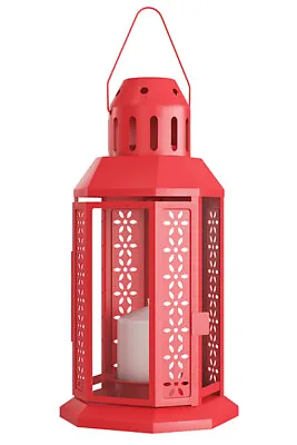 Red Metal Tealight Candle Lantern Garden Party Room Balcony Gift Xmas Decor • £8.12