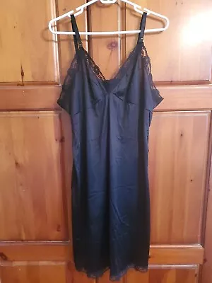 Vtg Movie Star Full Slip Black Nightgown 100% Nylon Lace Around Neck & Hem Sz 44 • $14