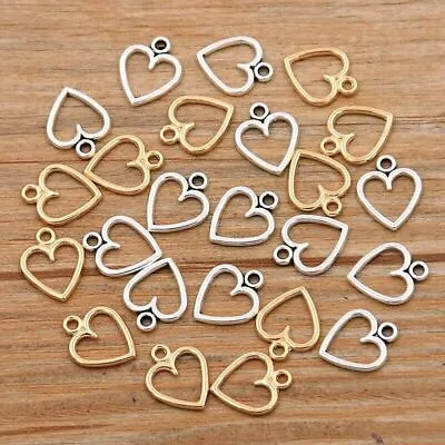 Heart Metal Charms For Jewellery Making X15 Pendants 10x13mm Gold Silver • £3
