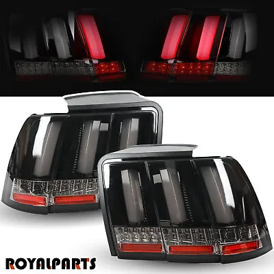 Fits 1999-2004 Ford Mustang Black LED Sequential Signal Tail Lights W/ Red Tube • $134.99