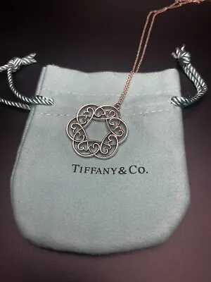 TIFFANY&CO. Silver 925 Multi Heart Medallion Pendant Necklace • $275