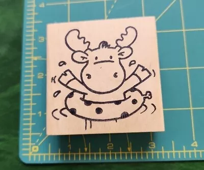 #4 RARE-VINTAGE-RILEY The Moose SWIMMING -   Cartoon-90's Rubber Stamps. B4 • $4.79