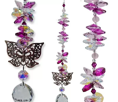 Purple Butterfly Crystal Suncatcher Gift. Hand Made In AU  Rainbow Suncatchers • $29.95