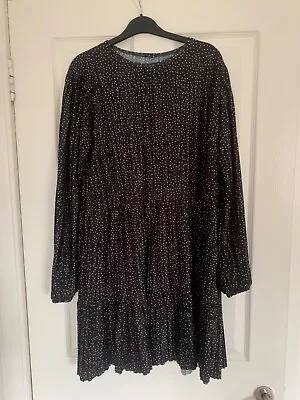 Zara Ladies Dress  Long Sleeve Black And Spotty Pleated Fabric And Flounced M • £7.61