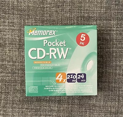 Memorex Pocket CD-RW 4x 210 MB 24-min. Blank Mini Discs 5 Pack 3202-3432 Sealed • $11