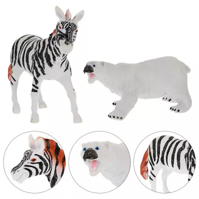  2 PCS Animal Ornaments Lovely Plastic Polar Bear Zebra Statue For • £13.25