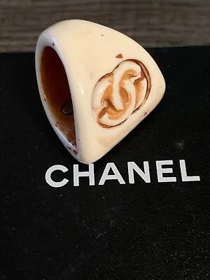 Rare Vintage Chanel Chunky Statement Ring Ivory Resin Size 7 01P Made In France • $299.99