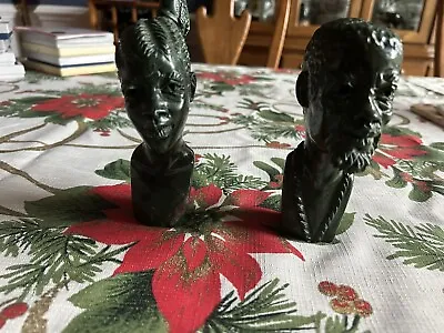 Vintage African Verdite Stone Carving Bust Male & Female 5 Inches High • $80