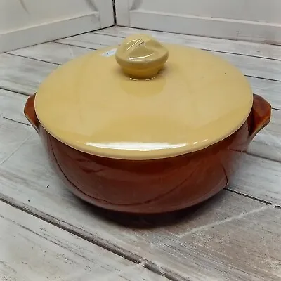 Vintage McCoy Round Pottery Brown Casserole Dish/Bowl With Yellow Lid • $10.79