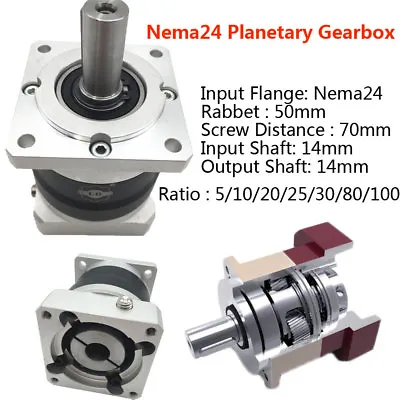 $233.49 • Buy Nema24 Planetary Gearbox Gear Head Speed Reducer For 60 Servo Motor 14mm Input