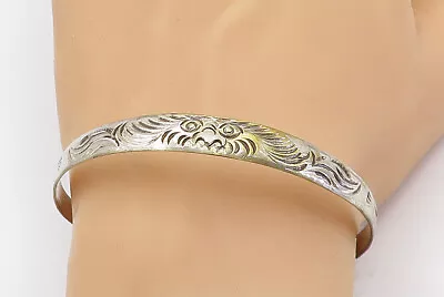 925 Sterling Silver - Vintage Antique Floral Sliding Bangle Bracelet - BT2416 • $64.96