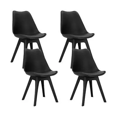 $129.87 • Buy 4 X Artiss Dining Chair Retro Kitchen Padded PU Leather Chairs Set Black