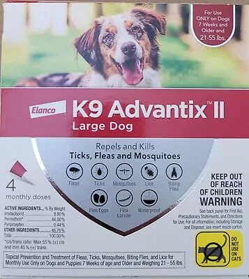 4-pack Bayer K9 Advantix II Spot-On Treatment For Dogs Large Dog 21-55lb • $46.99