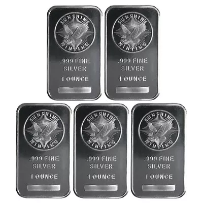 Lot Of 5 - 1 Troy Oz Sunshine Mint .999 Fine Silver Bar Mint Mark SI Sealed • $156.72