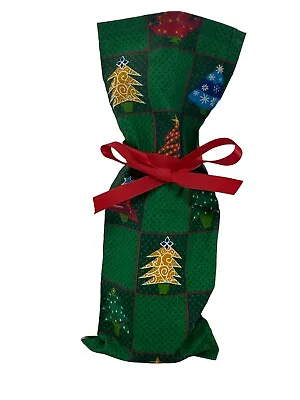 Holiday XMAS Hanukkah Bottle Green Gift Bag Red Bow Champagne Wine Olive Oil • £9.64