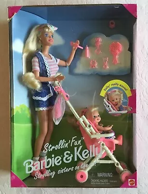 Vintage 1995 Strollin Fun Barbie & Kelly Playset Dolls & Accessories Mattel NRFB • $58.93