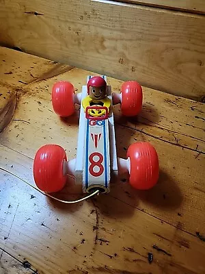 Vintage 1965 Fisher Price Pull Toy #8 Bouncy Racer Made In USA Wooden Race Car • $20