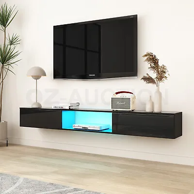 $199.95 • Buy Wall Mounted TV Cabinet Black LED Entertainment Unit Floating Stand Console