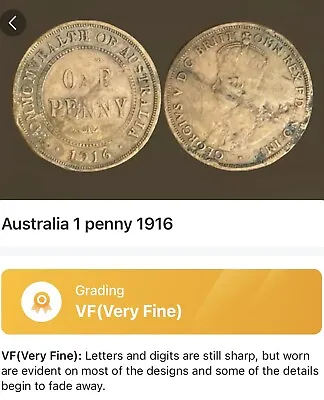 1916 Penny Australian Predecimal Coin. KGV Penny. X 1 Coin  Very Fine • $6