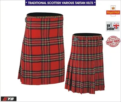 5 Yard Mens Scottish Kilts Highland Casual Party Royal Stewart Tartan Kilt Skirt • £16.95