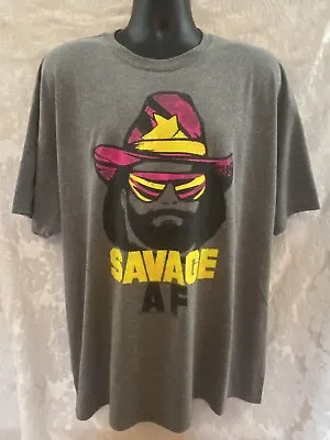 SAVAGE AF Men’s T-Shirt~2XL~Cotton Poly S/S Gray Randy Savage MACHO MAN EUC • $11.99