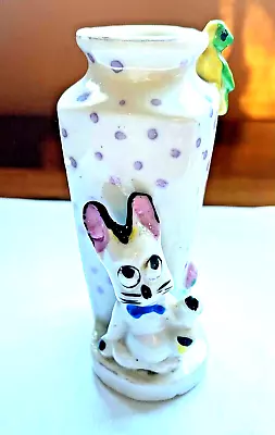 Made In Japan Vintage Ceramic Rabbit Cat & Bird Decorated Small  Bud Vase • $9