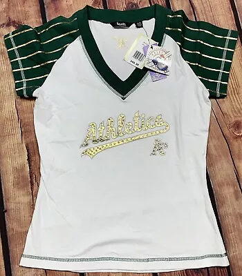 NWT'S Touch Oakland Athletics MLB Shirt Women's SZ XS Bedazzled Spell Out Cute • $5.99