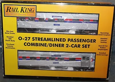 Mth Rail King Amtrak Combine/diner Set 30-6004 Train Boston New Haven Car O-27 • $68.99