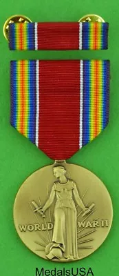 WWII Victory Medal & Mounted Ribbon Bar Full Size -USA Made- World War Two - WW2 • $21.95