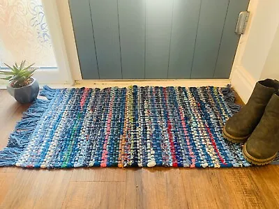 Blue Chindi Rug - Recycled Cotton Indian Sustainable Boho Hippie Fairtrade • £17.95