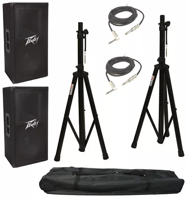 (2) Peavey Pv112 Pro DJ 12  800W Passive Speakers Stands 1/4  To 1/4  Cables New • $694.91