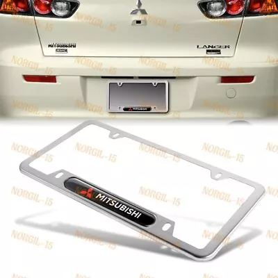 New For 1PCS MITSUBISHI Black Silver License Plate Frame Stainless Steel Metal • $10.88