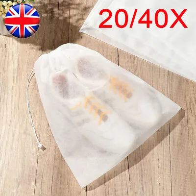 20/40 Drawstring Shoes Bags Travel Clothes Clear Portable Storage Bag Dust Pouch • £3.39