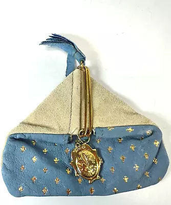 Vintage Coin Purse Fleur Des Lis Blue Italian Firenze Leather Pouch Bag MCM • $21.75