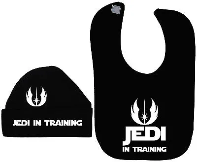 Jedi In Training Baby Feeding Bib & Beanie Hat Cap Newborn-12m Star Wars Gift • £9.99