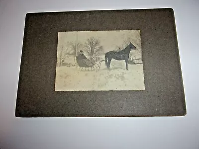 Antique Photograph - Distinquished Man In Sleigh Drawn By A Horse - Winter Scene • $24.95
