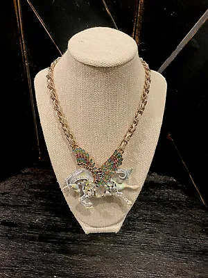 $219.99 • Buy NWT - Betsey Johnson RARE Rhinestone Large Unicorn Pegasus Necklace