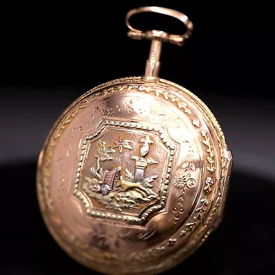 Verge Fusee Pocket Watch | Antique Des Arts Geneva With 18K Multicolor Gold Case • $5000