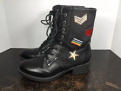 MIA Boots Nate Women’s Size 6.5 M Black Lace Up Military Style Flags Rainbow • $27.99