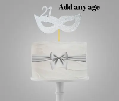 £2.50 • Buy Theatre Theme Cake Topper, Mask, Masked Ball With Age, Glitter Card, Silver