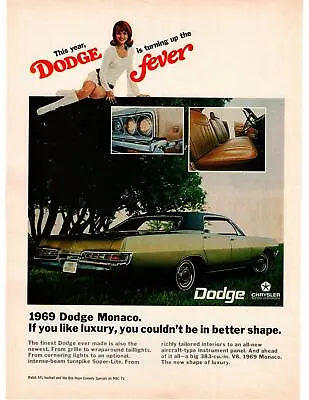 1969 Dodge Monaco 383 Cubic Inch V-8 Engine Miniskirt Go Go Boots Fever Print Ad • $9.95