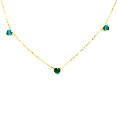 9CT Yellow Gold Clover Heart Malachite Necklace Adjustable (16 - 17 ) • £144.99